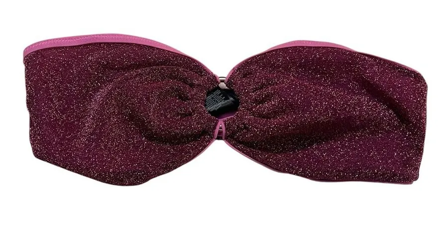 Asos Design Women's Size 10 Bandeau Bikini Top Magenta Pink Purple Sparkle Ring