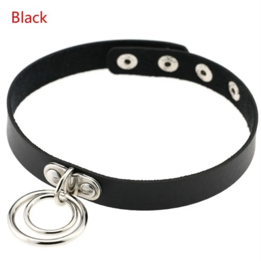 Black O Ring Leather Collar Chocker Punk Necklace
