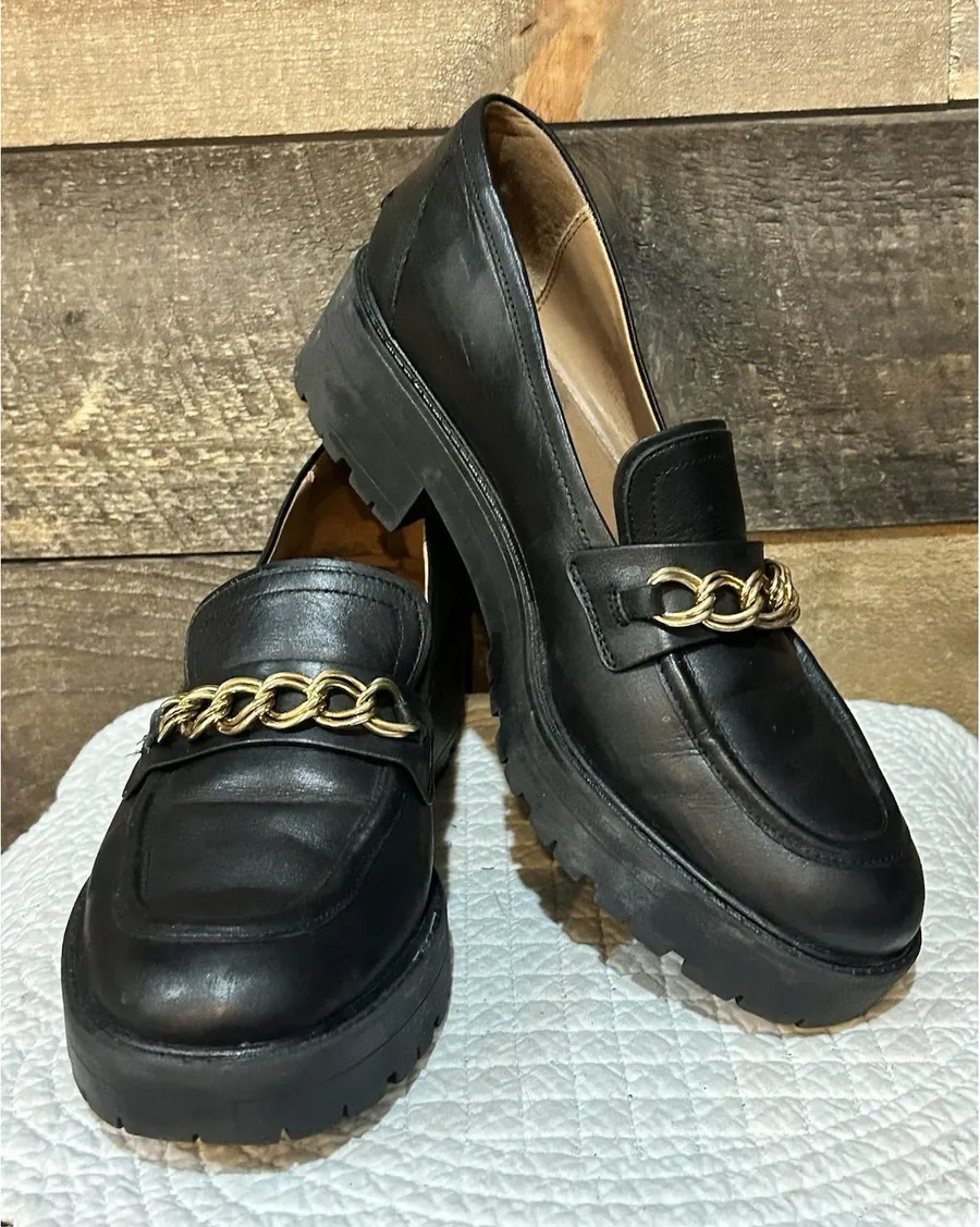 Sam Edelman Taelor Loafers Black Leather Chunky Chain 90s 6M