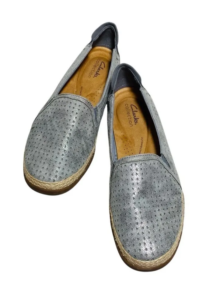 Clarks Elaina Gray Espadrille Slip-On Espadrille Shoes Sz-10