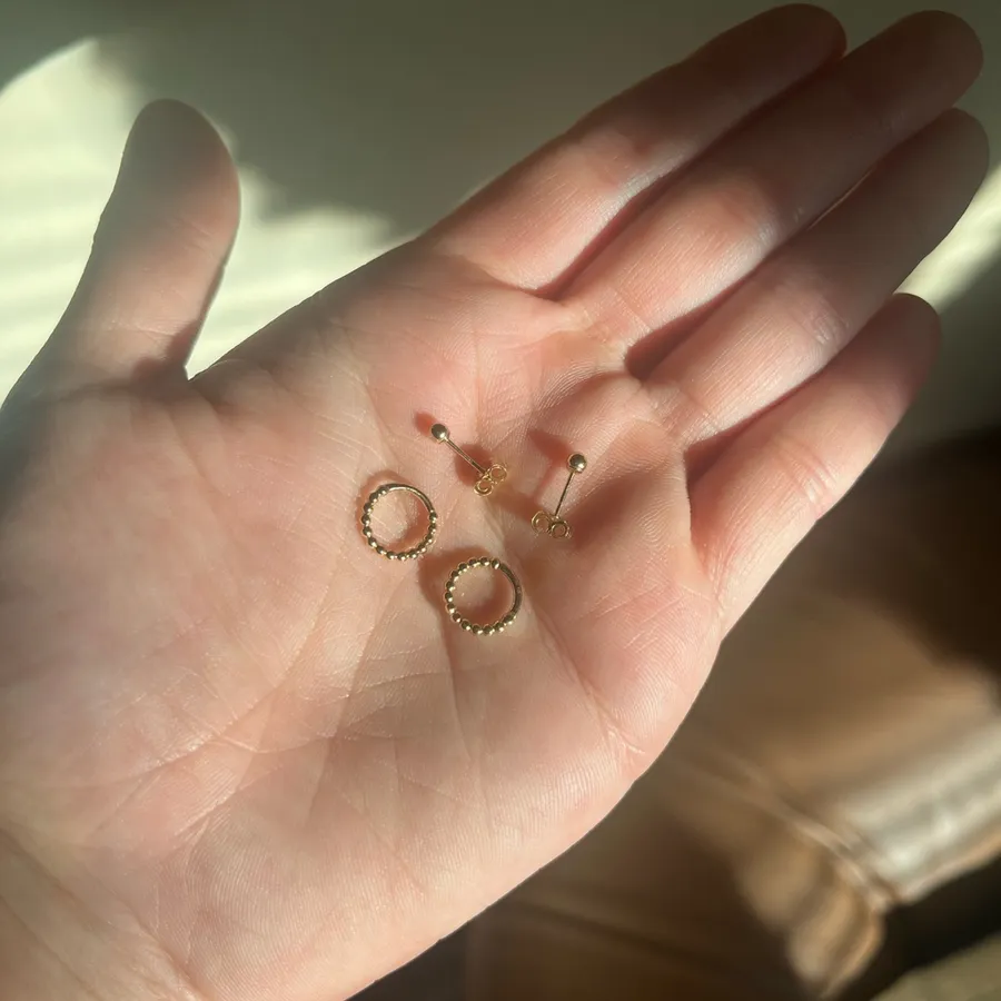 BN mejuri 14k gold sphere studs (2) + cartilage beaded mini hoops (2)