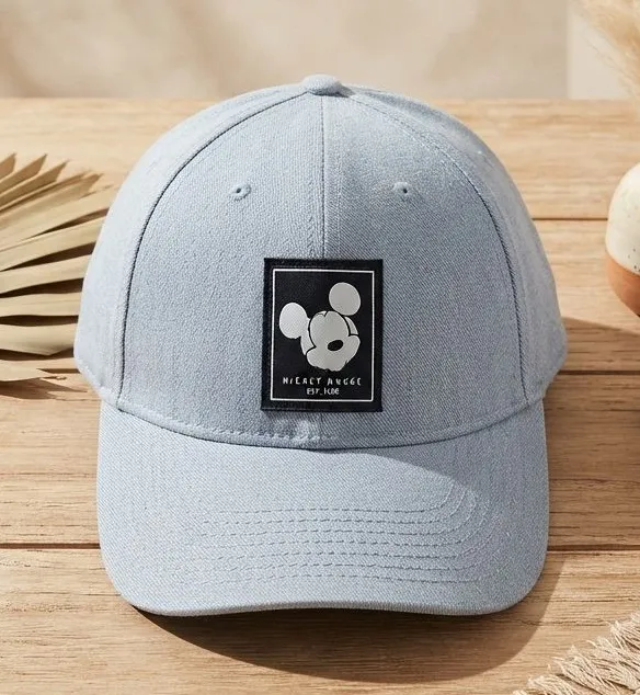 DISNEY Unsiex Mickey Mouse Baseball Cap - Light Wash Blue Denim Canvas Hat