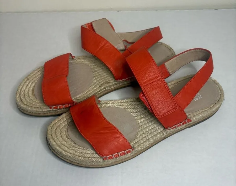 Eileen Fisher Espadrille Sandals Size 9 Orange Leather