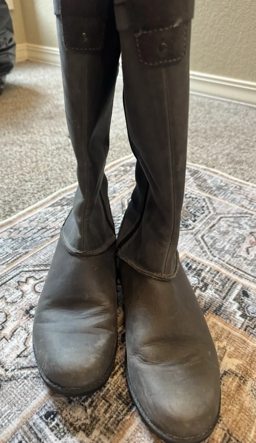Eddie Bauer Trace Boots Womens 9.5 Gray Leather Zip Tall Riding Waterproof
