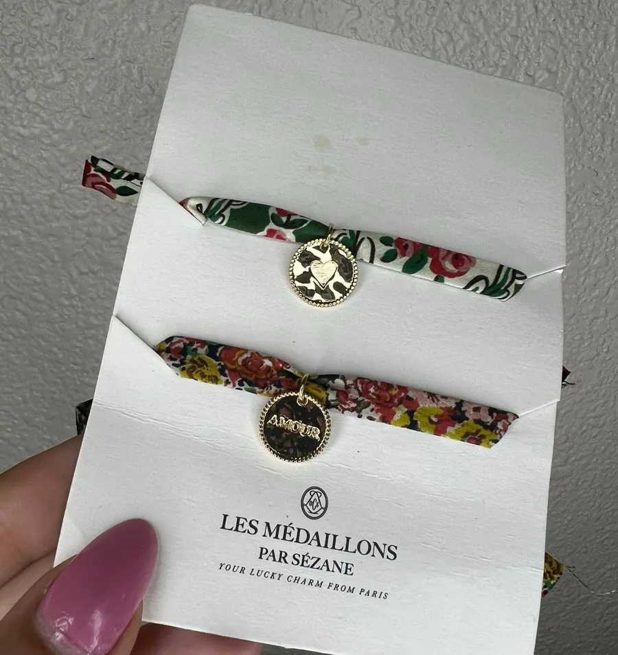 SÉZANE Floral Fabric Charm Bracelet Duo in Green and Multicolor SET TWO