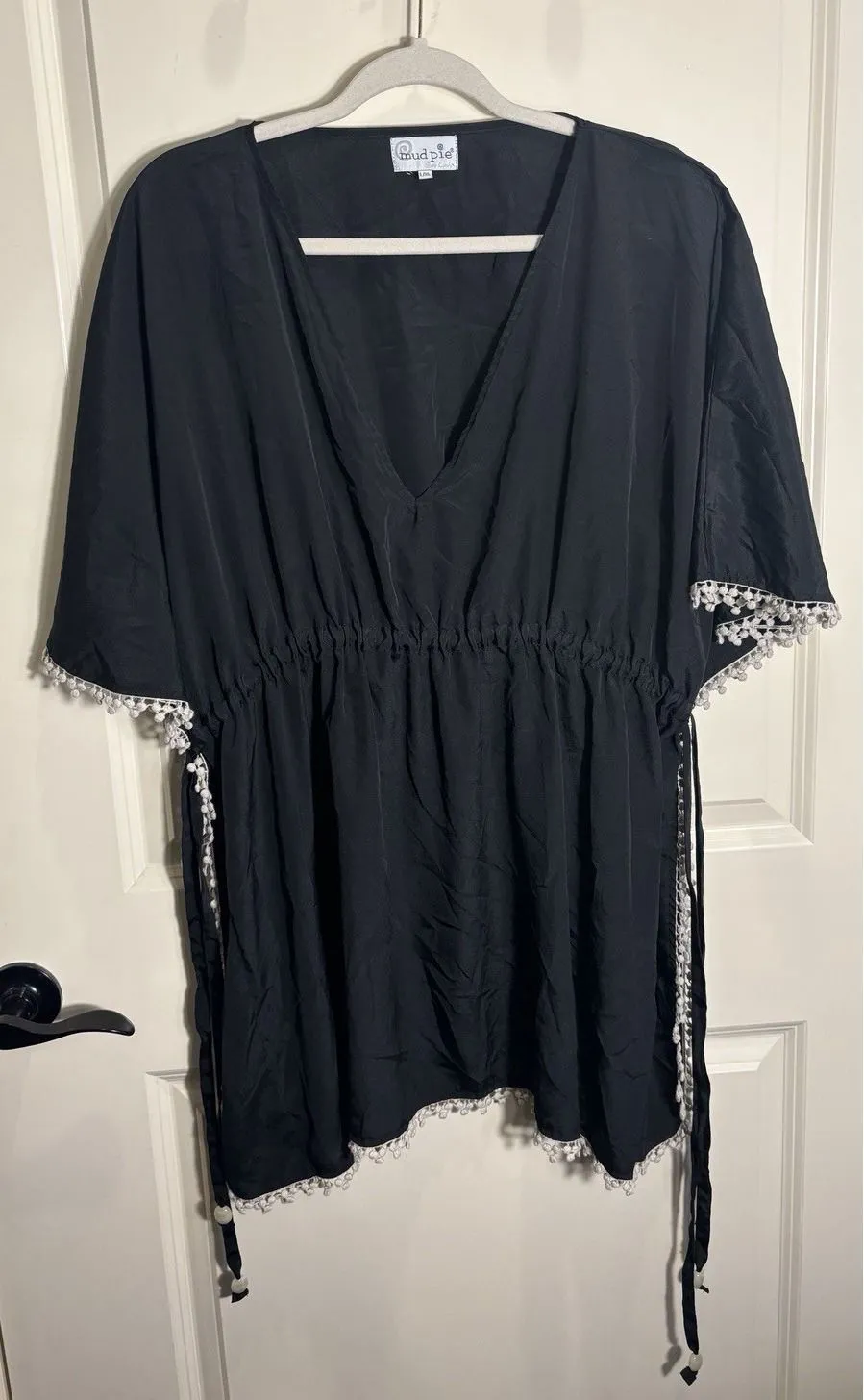 Mudpie Women Black Size Large Swimsuit Cover-Up Pom Pom Tunic Vacation Resort