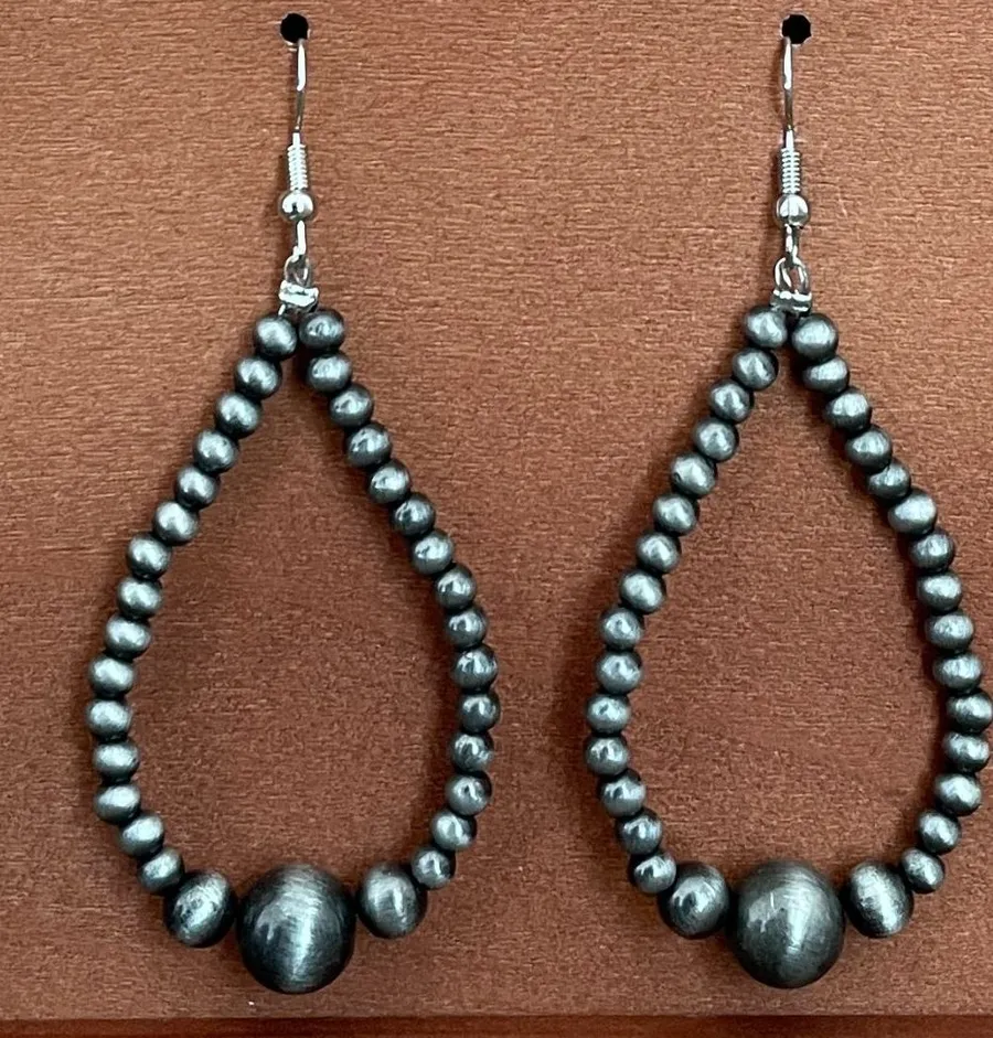 Navajo Style Pearl Teardrop Earrings Silver