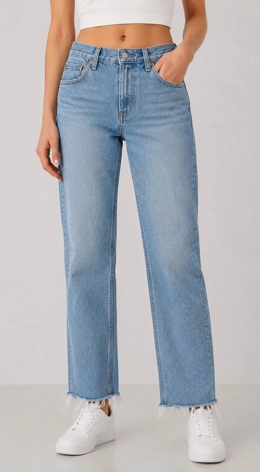 Abercrombie & Fitch 90s Straight Jeans 27/4 Mid Rise Raw Hem Light Wash