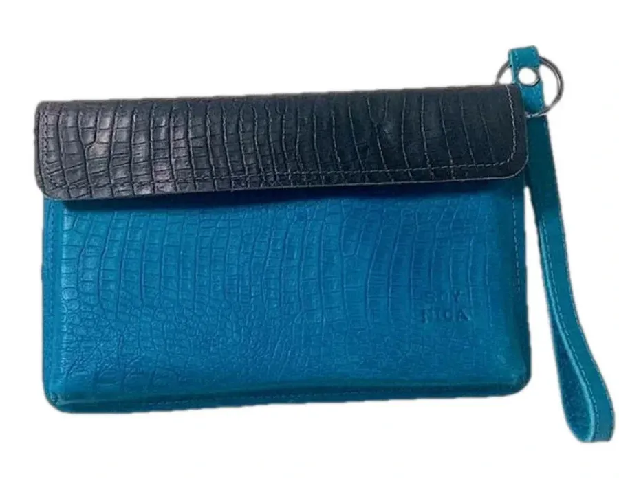 Leather clutch handmade hand dyed textured blue black modern clean bag Soy Nica