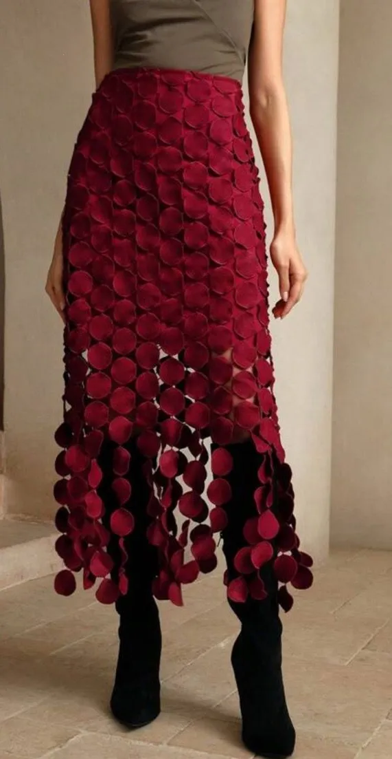 NWT Hollow Out Burgundy Maxi Skirt size L Red Size L