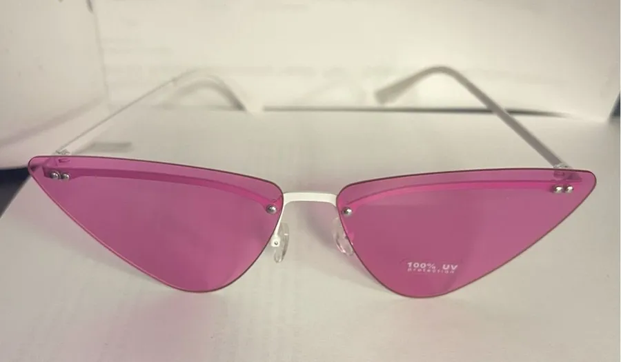 Womens Pink Cat Eye Gothic Metal Rim Retro Design Sunglasses