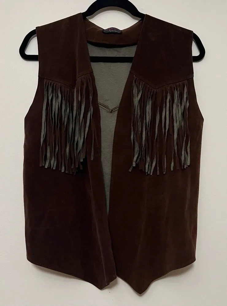 Vintage Expressions by Campus Suede Fringe Vest | Made in USA | Western Boho Brown Size undefined