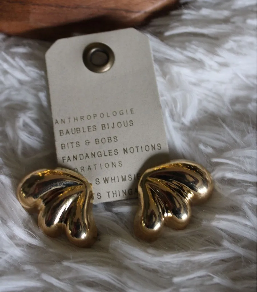 Anthropologie 14K Gold-Plated Sculptural Shell Statement Earrings