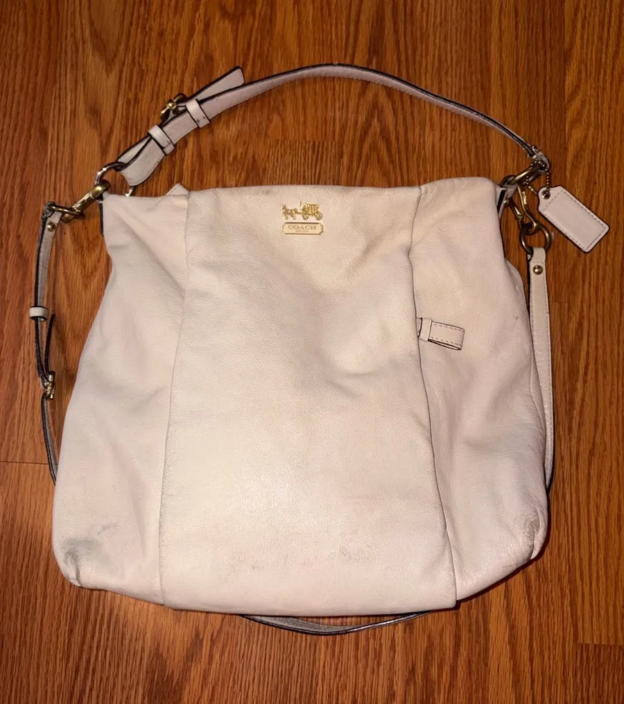 Coach Ivory Pebbled Leather Shoulder Bag with Gold-Tone Hardware