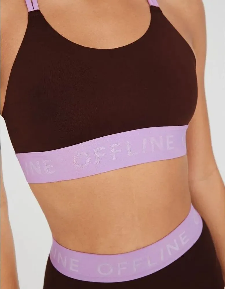 Offline by Aerie Sports Bra Medium Brown Purple Strappy Medium Support