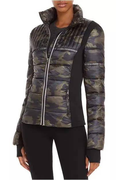 Aqua Athletic Reflective Quilted Camouflage Hooded Puffer Jacket, Size S, NWT