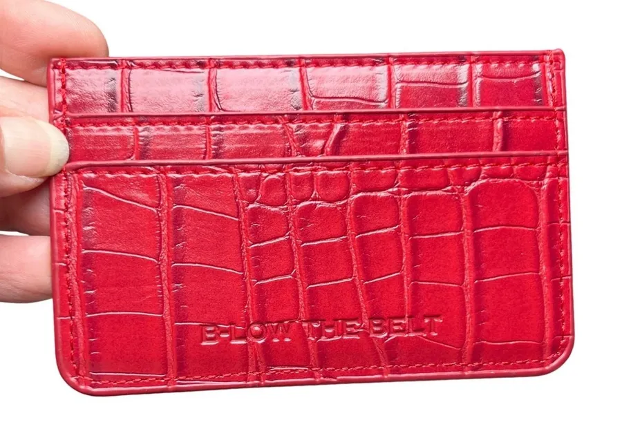 B-Low The Belt Red Croc Embossed Leather Card Case Zip Wallet