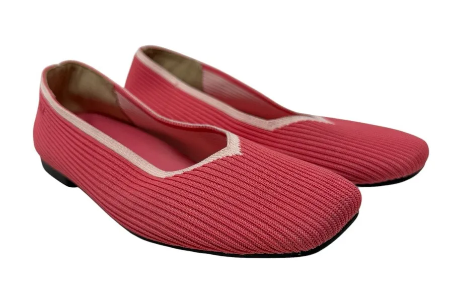 VIVAIA Margot Square Toe Knit Ballet Flats Pink Red Washable Shoes US 8 EU 39