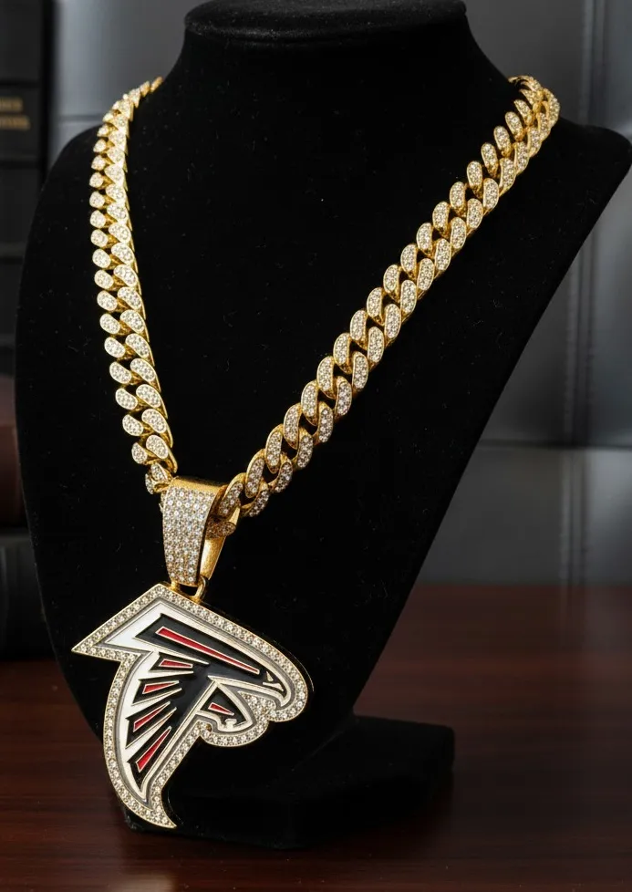 Atlanta Falcons 20 Inch Necklace Pendant Cuban Chain Link Football Jewelry