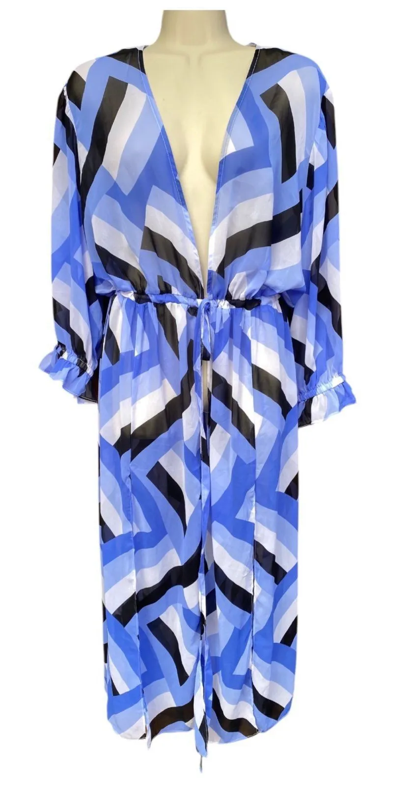 CATO Colorblock Sheer Swim Cover-Up Dress L XL 14/16 Black Blue White Resort