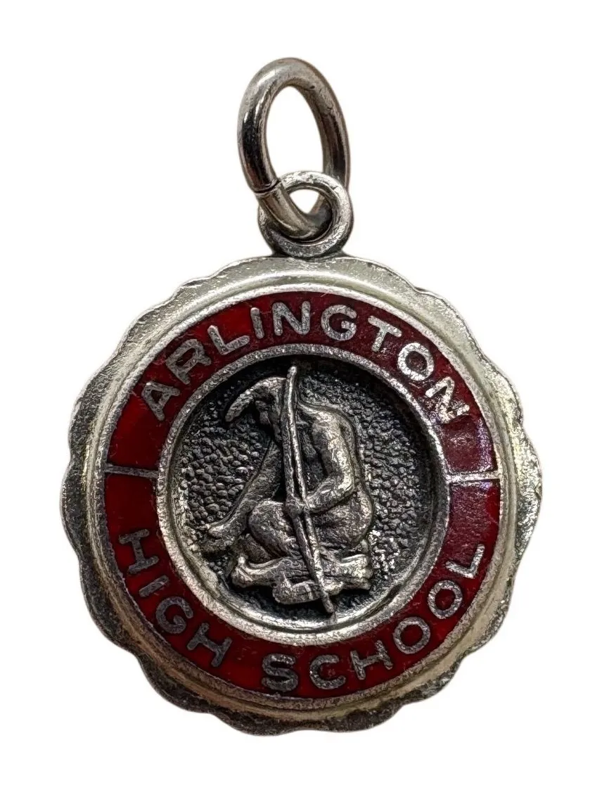 Vintage Sterling Silver Arlington High School Red Enamel Charm Pendant 2.76g
