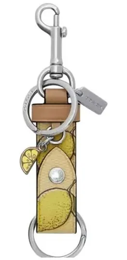 Coach Trigger Snap Keychain Yellow Lemon Leather Silver Hardware NYC