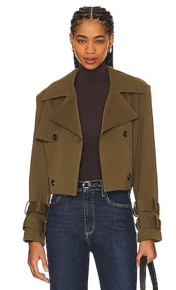Revolve Cropped Trench Coat Green Size Medium