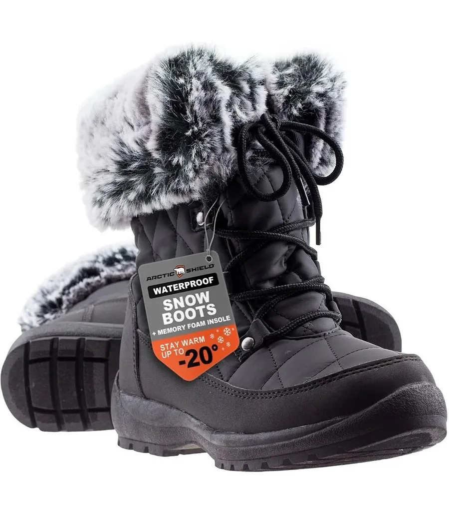 ArcticShield Waterproof Snow Boots Black Faux Fur Size 6