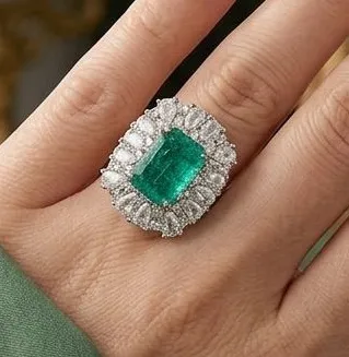 ✨ Vintage Style Emerald Cut Ring with Pave Diamonds ✨ Silver