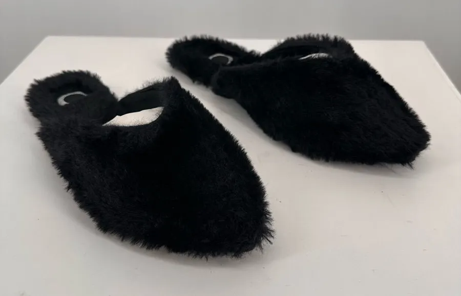 Journee Collection Sundown Slippers in Black size 8 Faux Fur Slip In New in Box