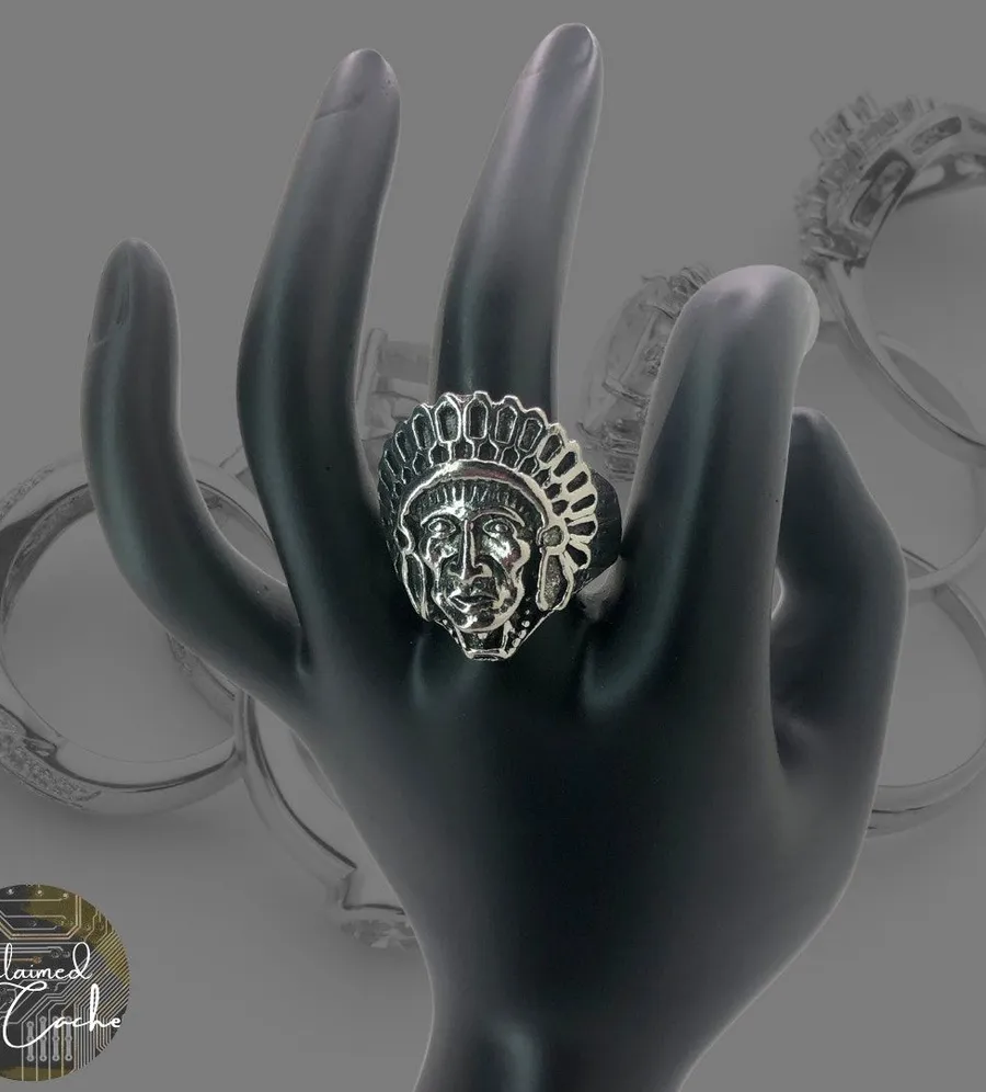 Silver Tribal Head Ring