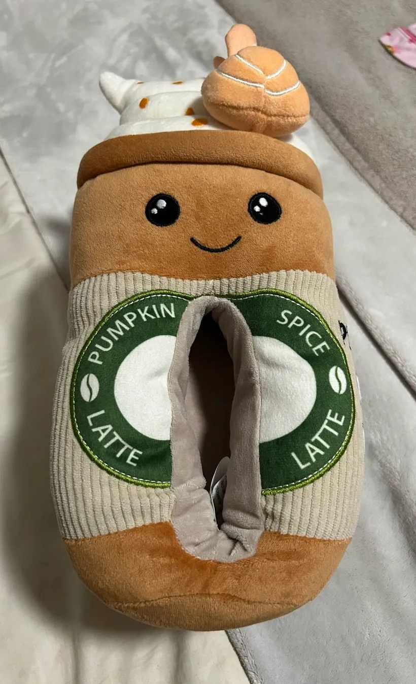 Pumpkin Spice Latte Plush Slippers Brown size 7/8