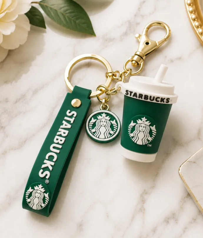 NEW Starbucks Mini Cold Cup Wristlet Keychain Bag Charm – Green and Gold