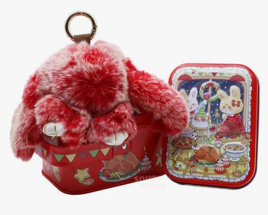 NIB Red SnuggieBunny Keychain In Christmas Dinner Tin. Perfect For Adult/Child New In Tin Giftable Holiday Gift Christmas Gift Stocking Stuffer No refunds returns or cancellations