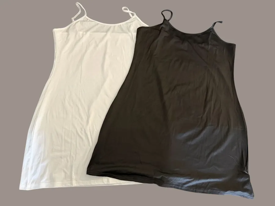 2 Pack Women Full Slip Cami Dress Adjustable Strap Black White XL Rayon Spandex