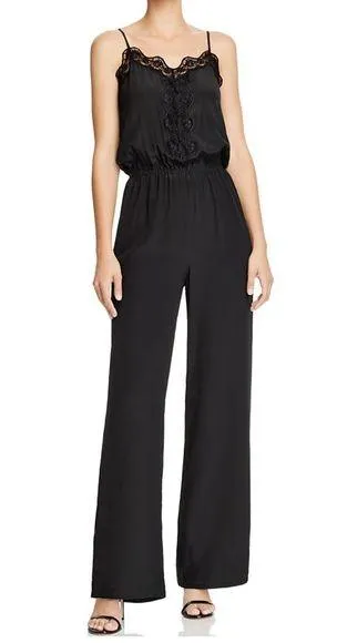 Cami NYC Rosalie Lace-Trimmed Silk Wide Leg Jumpsuit in Black