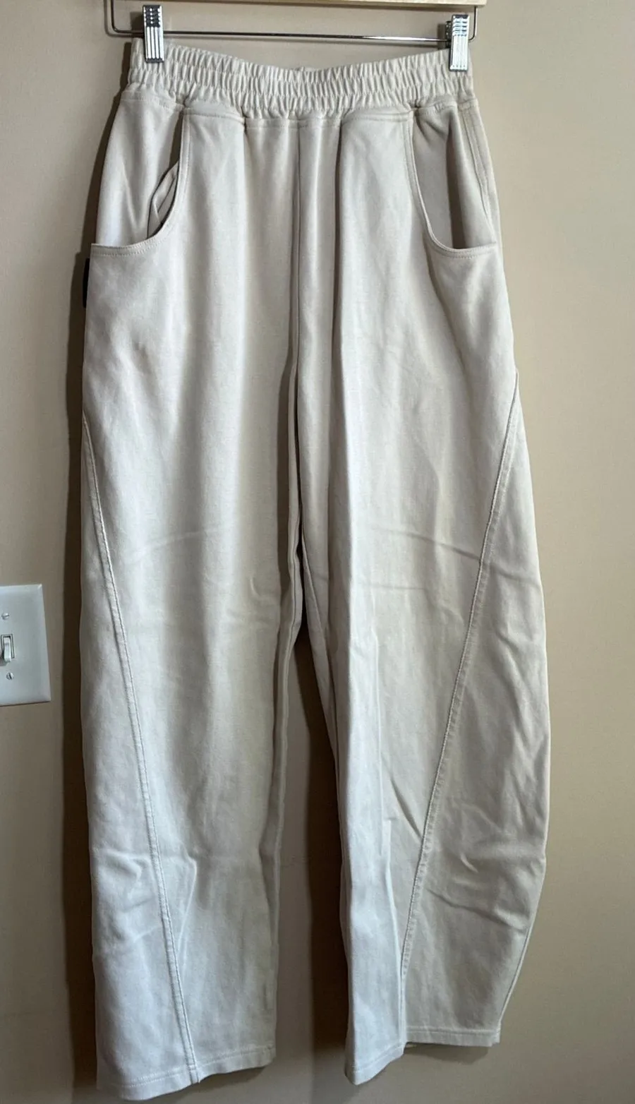 AHA SELECTED Barrel Leg Sweatpants S Beige Womens Cotton Blend Joggers