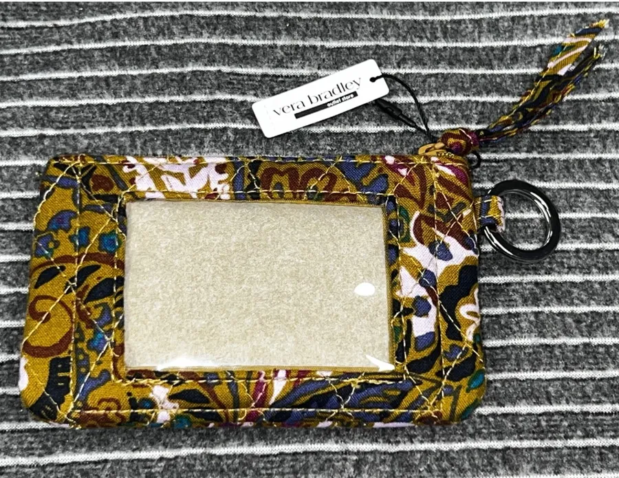 Vera Bradley Zip ID Case Quilted Cotton Wallet Keychain
