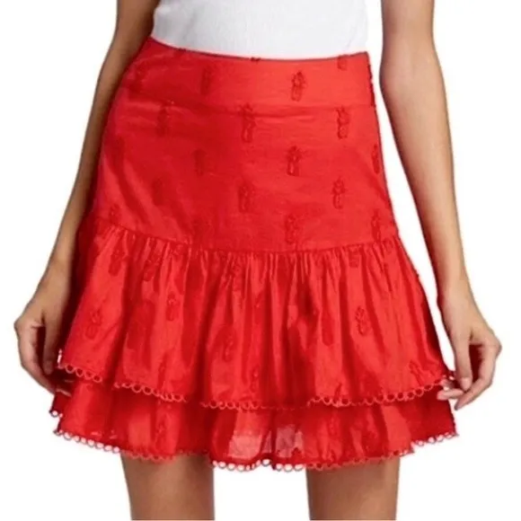 NWT Farm Rio Ruffled 3-D Pineapple Mini Skirt Size Medium Warm Red Tropical NEW