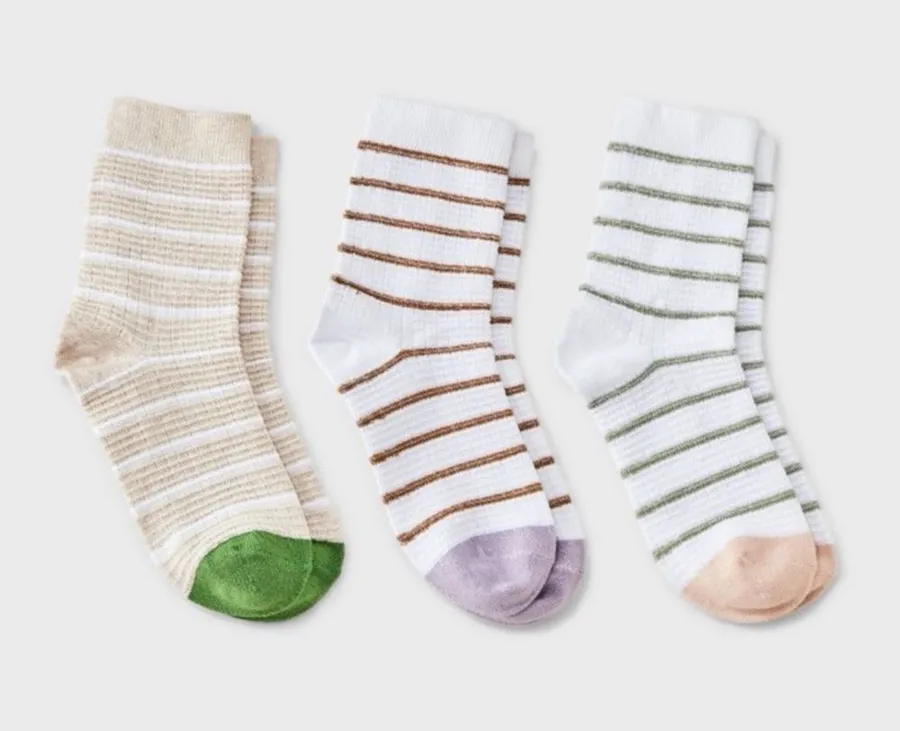 Auden Striped Waffle Textured Mid Crew Socks 3 Pairs Tan