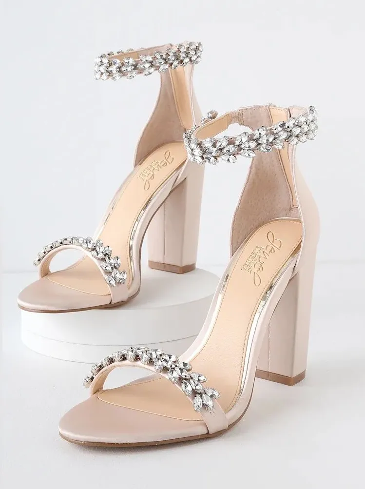 Jewel Badgley Mischka Mayra Block Heel Evening Embellished Sandals, Size 11, NEW