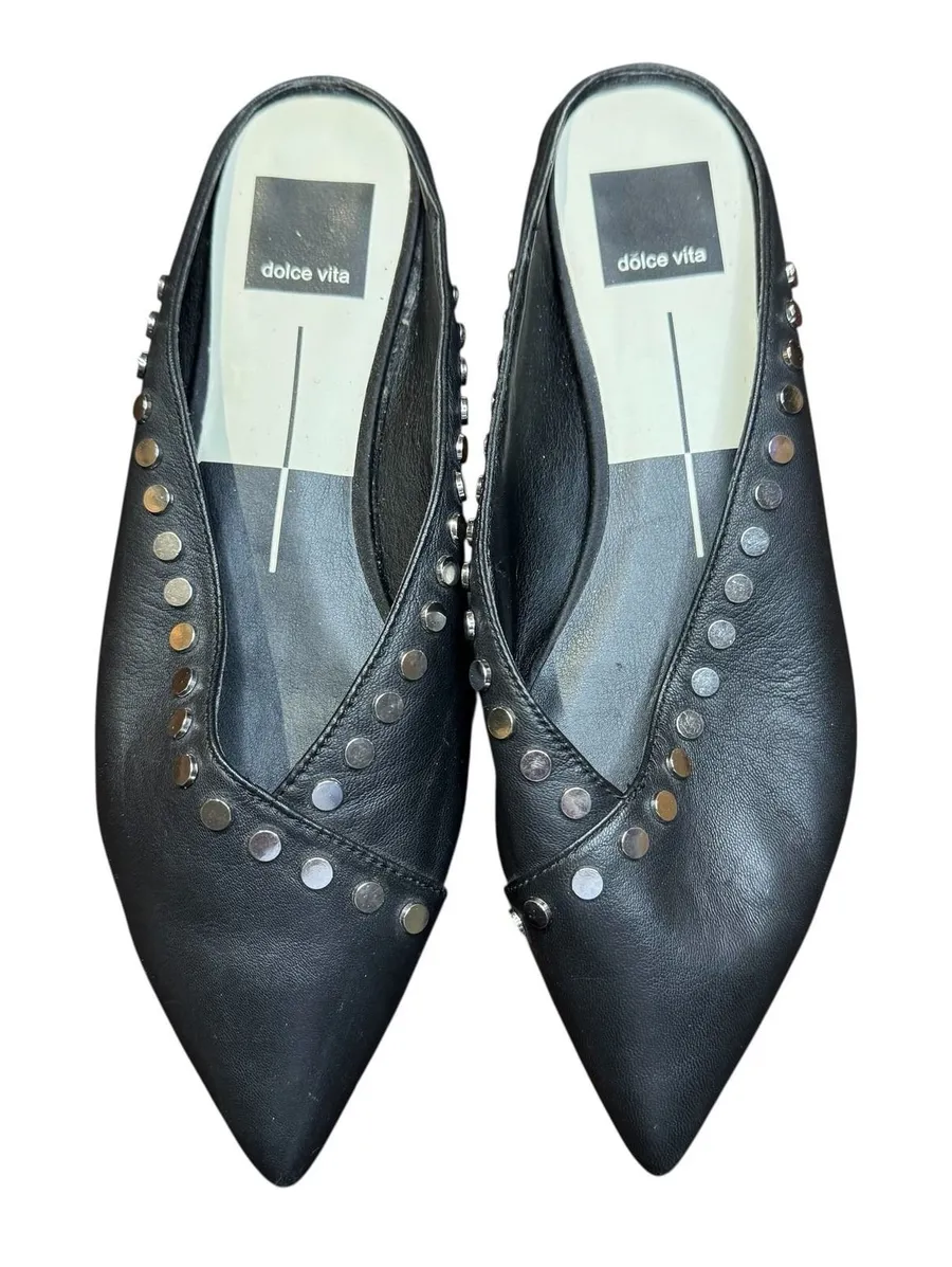 Dolce Vita Shoes Womens Size 6 Black Leather Studded Pointed Toe Slide Mules