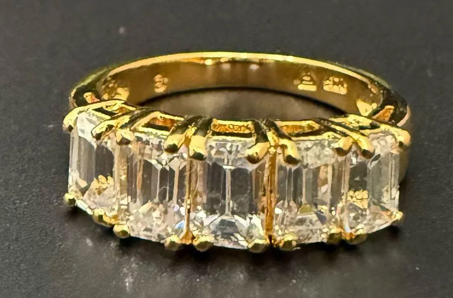 Vintage 925 Gold Over Sterling Silver Five CZ Row Band Women’s Ring Size 8 5g.