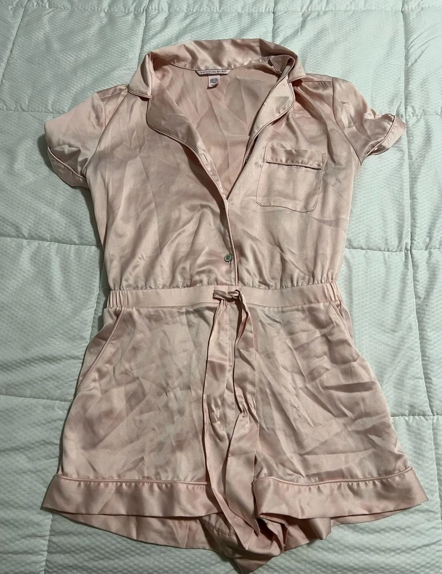 Victoria Secret Satin Botton Front Pink Lounge Romper
