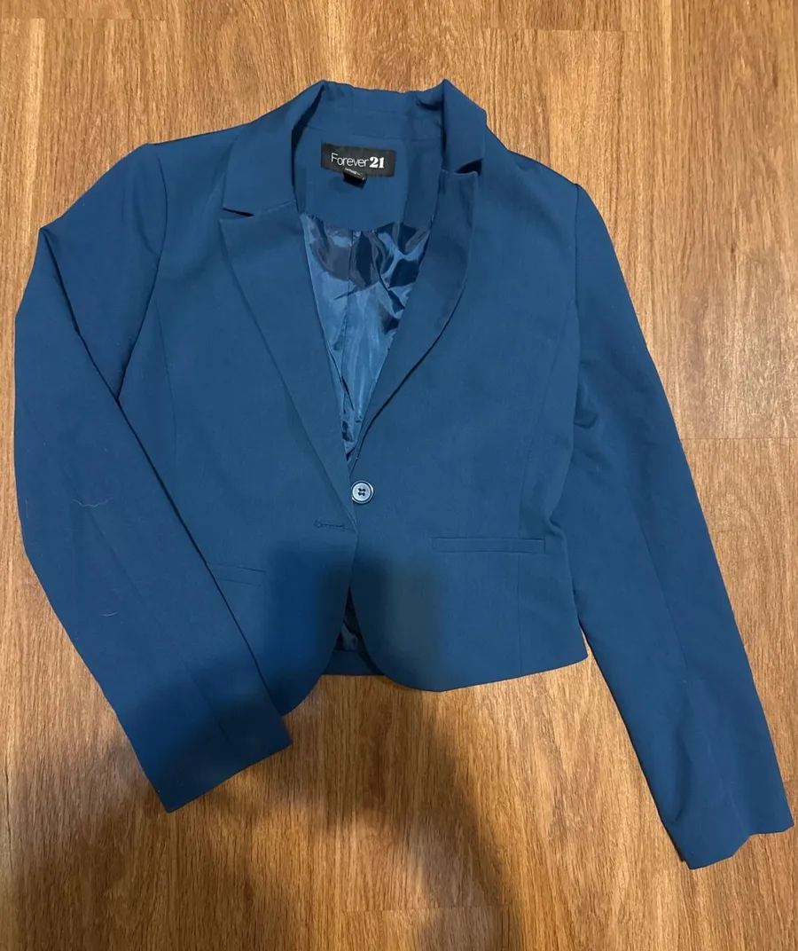 Forever 21 Wmns Teal Blue Cropped Blazer Single Button Size L Office minimalist