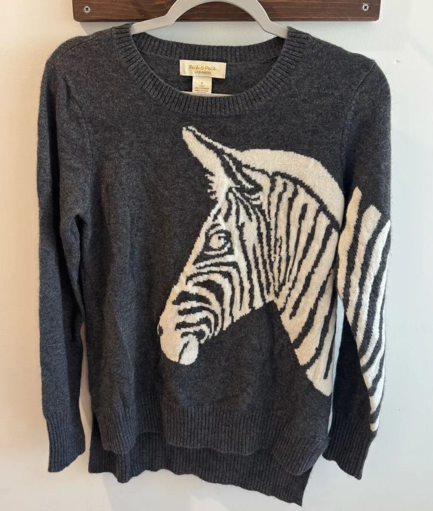 Peck & Peck 2 Ply 100% Cashmere Gray Zebra Sweater Small
