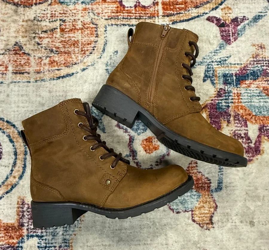 Clarks Orinoco Women's Brown Leather Lace Up Side Zip Ankle Boots Size 7