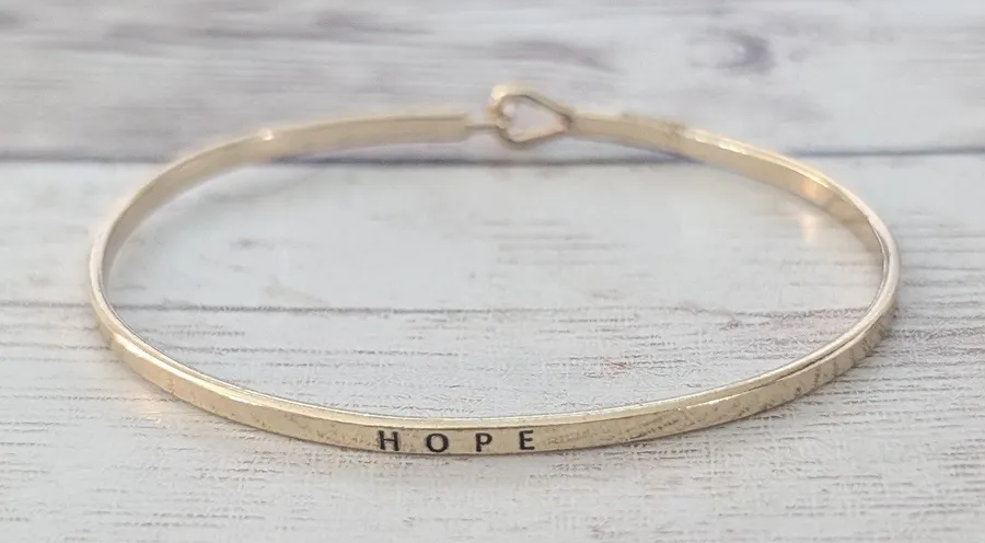 "Hope" Gold Tone Bangle / Bracelet Thin