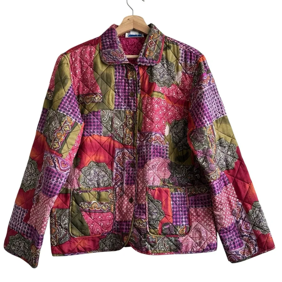 Anna And Frank VTG Silk Patchwork Quilt Jacket Coat Cottage Grandma Core M Size M