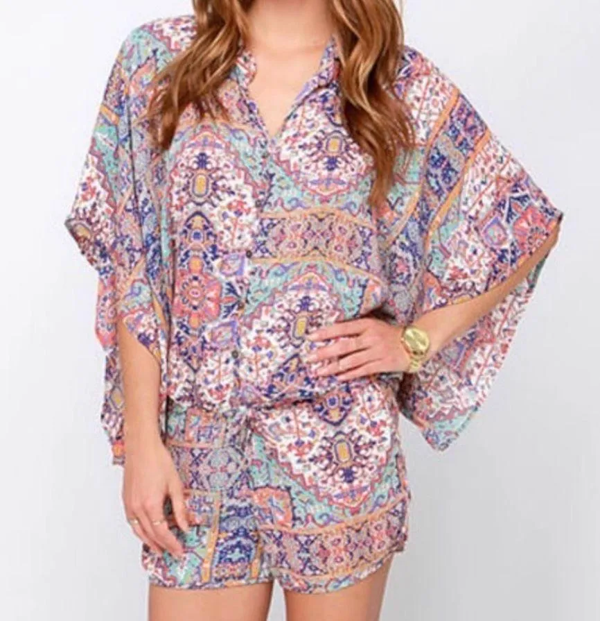 Olivaceous Printed Kimono Romper
